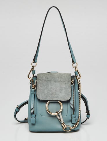 Chloe Light Blue Leather and Suede Mini Faye Backpack Bag