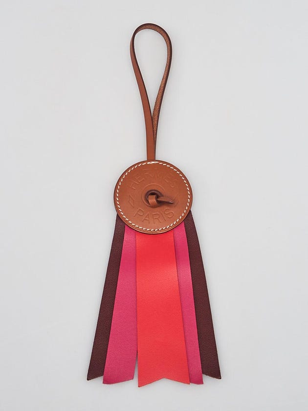 Hermes Rose Jaipur/Rose Shocking/Rouge Hunter Cowhide and Milo Lambskin Leather Paddock Flot Ribbon Bag Charm
