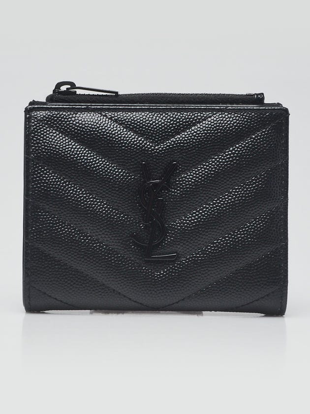 Yves Saint Laurent Leather Black Grained Leather Monogram Zipper Card Case