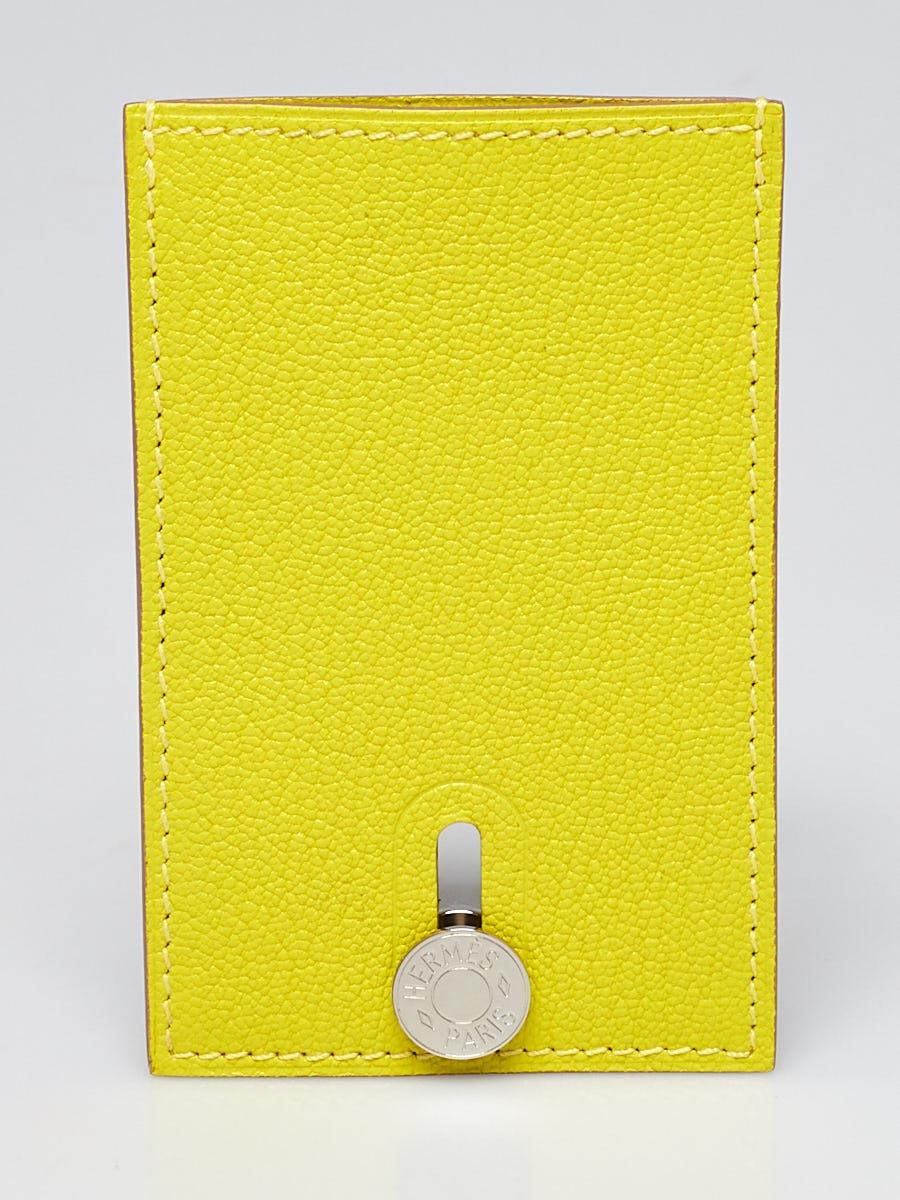 Hermes Lime Chevre Mysore Leather Diablo Card Holder - Yoogi's Closet