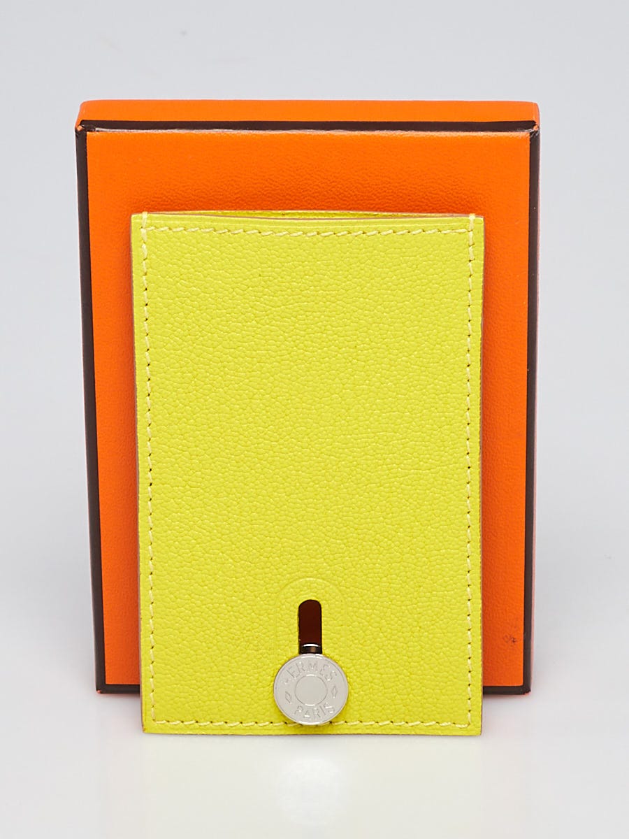Hermes Lime Chevre Mysore Leather Diablo Card Holder | Yoogi's Closet