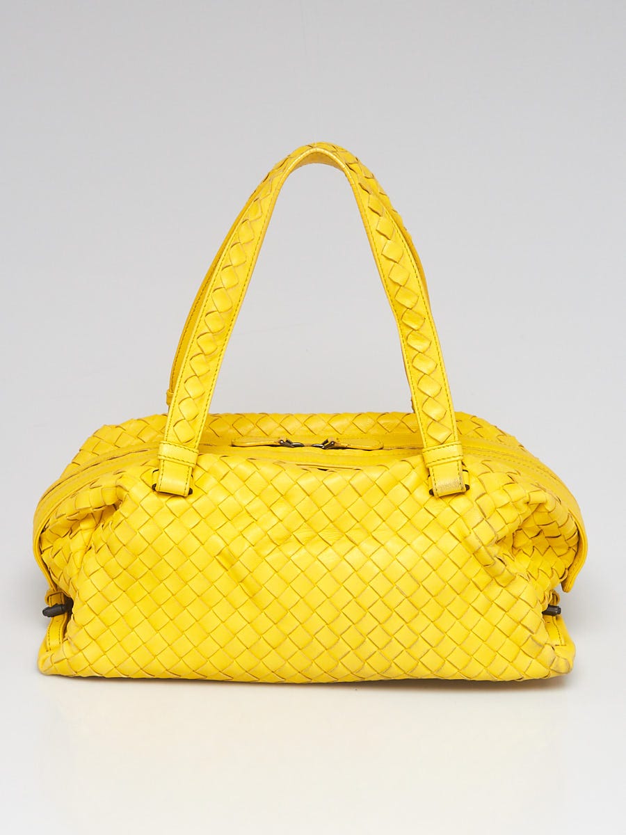 Bottega Veneta Yellow Intrecciato Woven Nappa Leather Medium Veneta Hobo Bag  - Yoogi's Closet