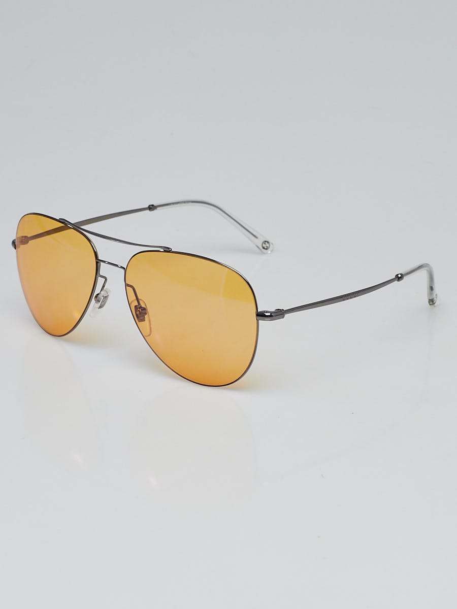 Gucci Silvertone Frame Metal Yellow Tinted Aviator Sunglasses