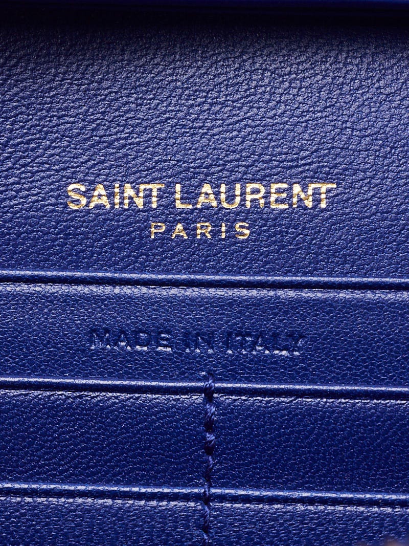 Yves Saint Laurent Blue Patent Leather Envelope Wallet on Chain