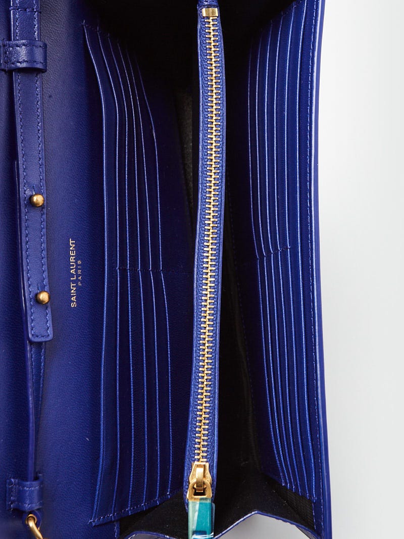 Yves Saint Laurent Blue Patent Leather Envelope Wallet on