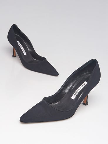 Manolo Blahnik Black Crepe De Chine 90 Pointed Toe Pumps Size 5/35.5