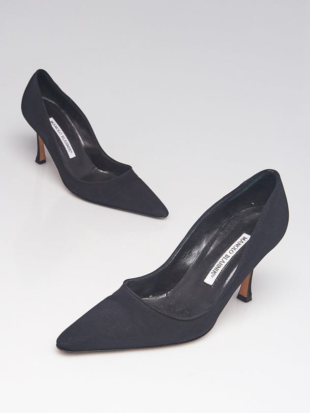 Manolo Blahnik Black Crepe De Chine 90 Pointed Toe Pumps Size 5/35.5