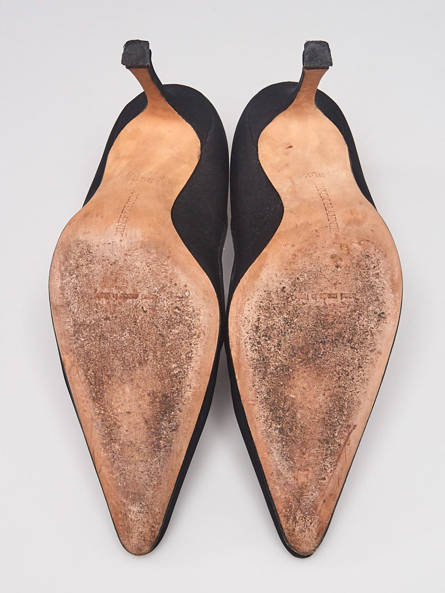 Manolo Blahnik Black Crepe De Chine 90 Pointed Toe Pumps Size 5/35.5