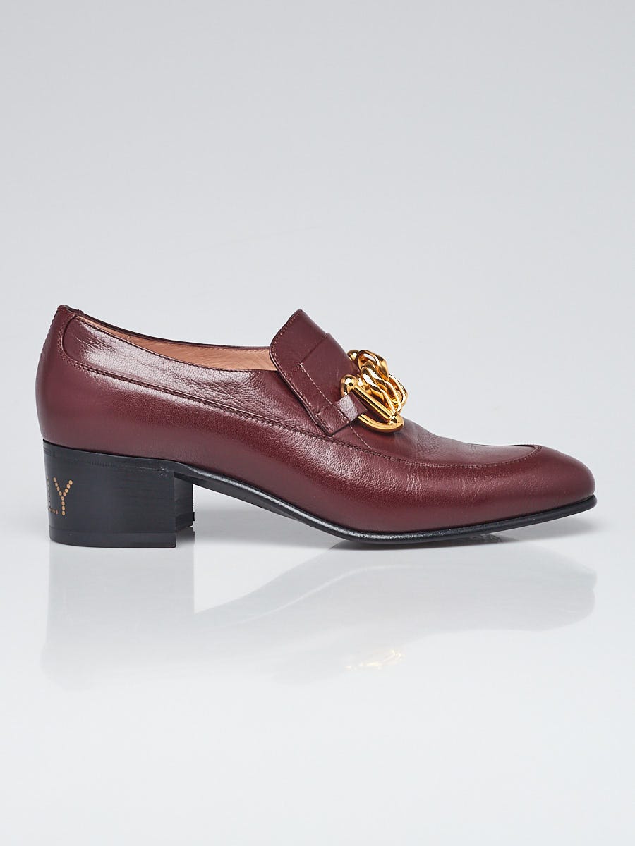 Gucci Red Leather Horsebit Chain Mid-Heel Loafers Size 8.5 Gucci Red Leather Horsebit Chain Mid-Heel Loafers Size 8.5