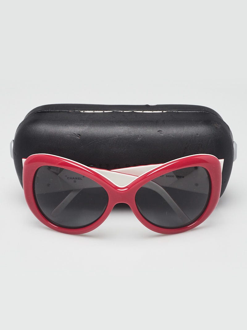Chanel Red Quilted Frame Oversized CC Logo Sunglasses-34500