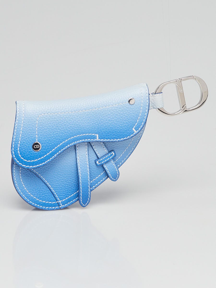 Christian Dior ブルー カンナージュ ロゴ チャーム ミュール Christian Dior Blue Ombre Pebbled Leather Saddle Keyring and