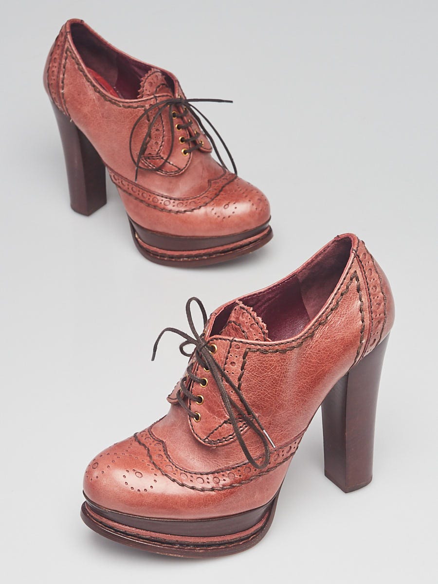 Verdeelstuk Tarief trainer Prada Brown Leather Platform Oxford Booties Size 4.5/35 - Yoogi's Closet