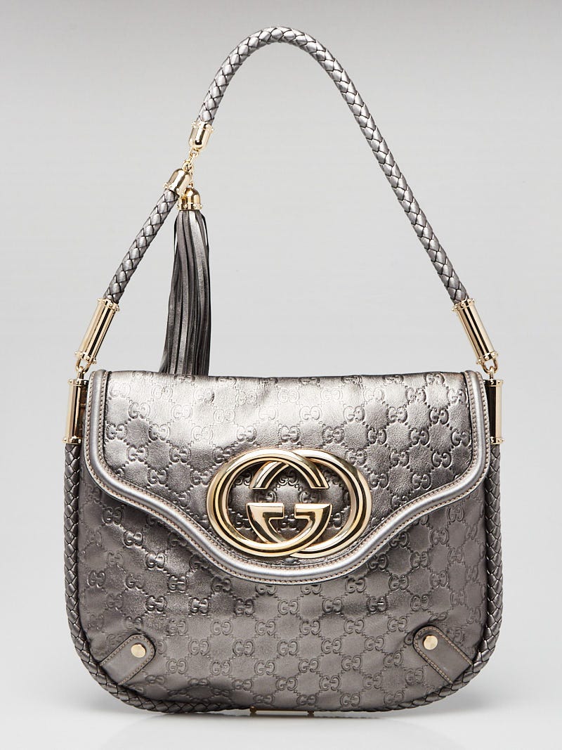 【ポイント10倍】 Guccissma Silver Gucci Leather Bag Shoulder Flap Britt ショルダーバッグ