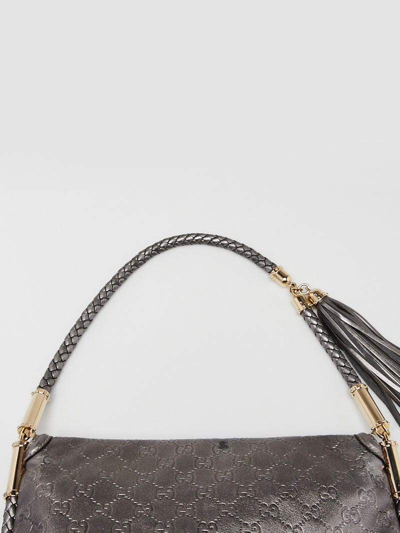 Gucci Silver Guccissma Leather Britt Flap Shoulder Bag