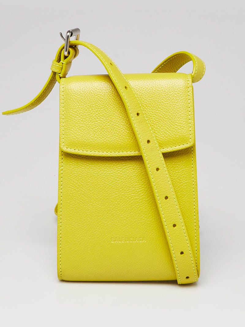 Balenciaga Yellow Grained Calfskin Leather Ghost Phone Holder Bag Yoogi s Closet