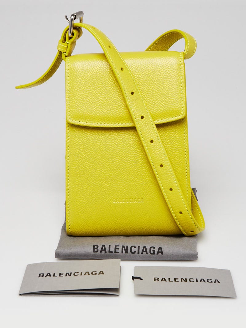 Balenciaga Yellow Grained Calfskin Leather Ghost Phone Holder Bag Yoogi s Closet
