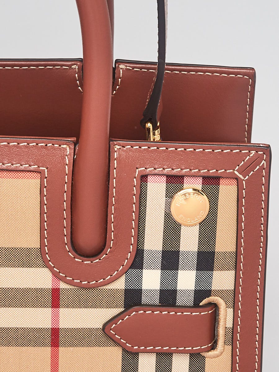 Burberry Brown Leather Vintage Check Canvas Baby Title Tote