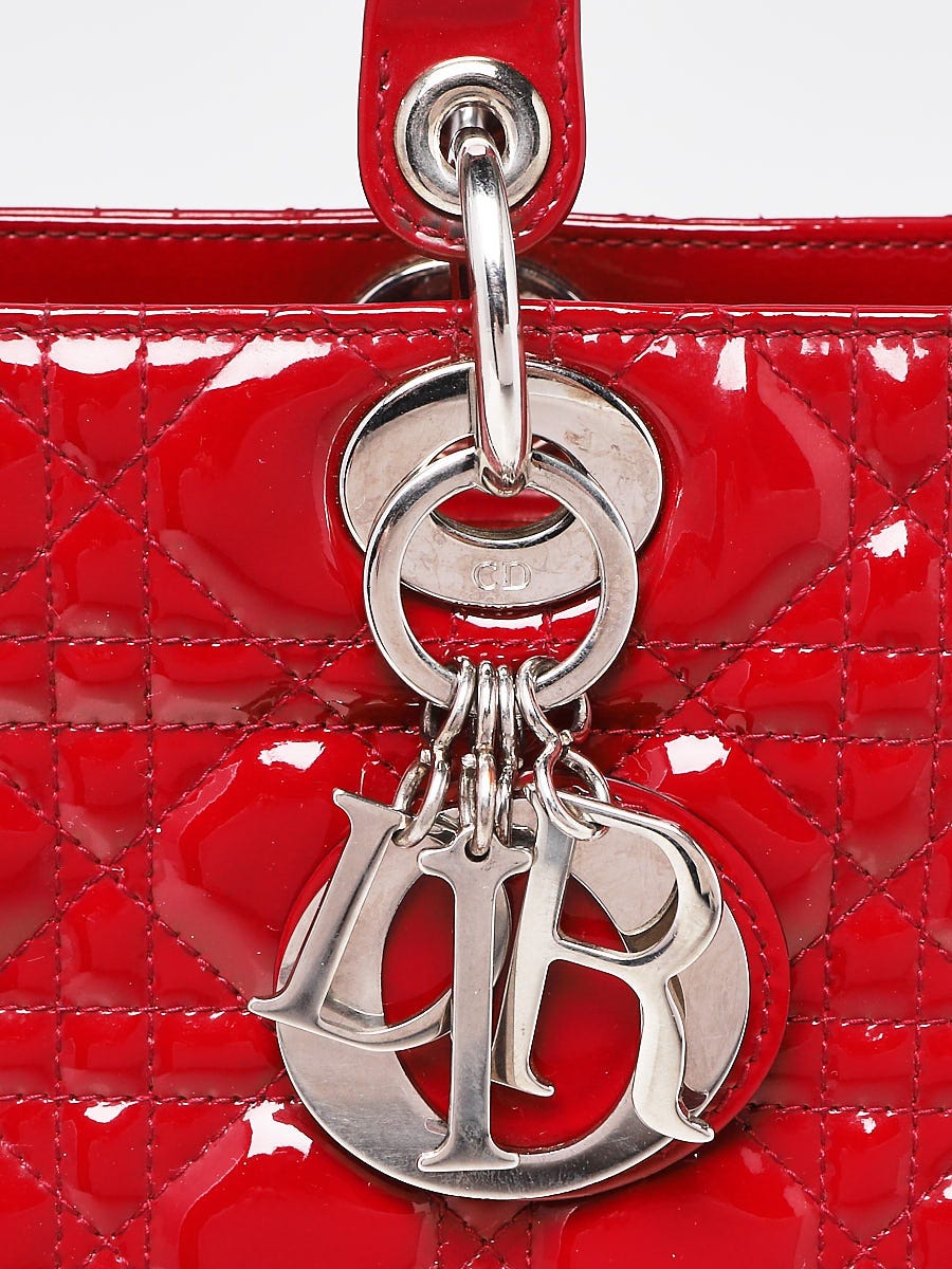 Christian Dior Red Cannage Quilted Patent Leather Large Lady Dior