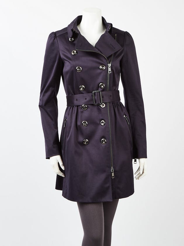 Burberry London Navy Blue Cotton Zip Coat Size 6/40
