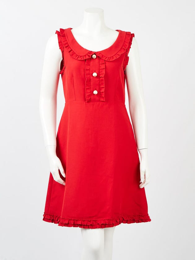 Gucci Red Silk Blend Sleeveless Ruffle Dress Size 10/44 | Yoogi's Closet Gucci Red Silk Blend Sleeveless Ruffle Dress Size 10/44 | Yoogi's Closet