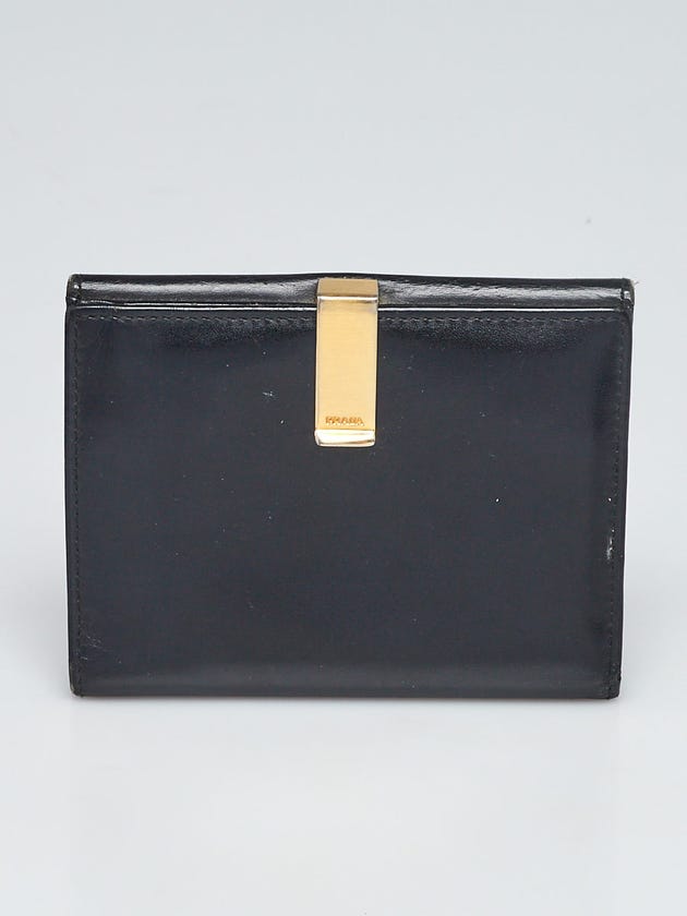 Prada Black Smooth Leather Compact Flip Wallet