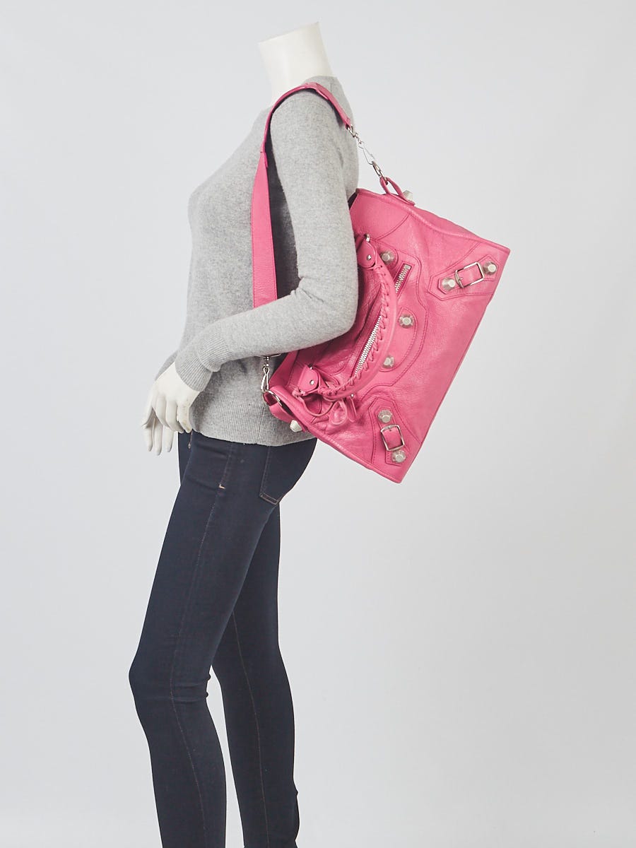 美品！BALENCIAGA GIANT CITY 大容量ユニセックス！ Balenciaga Cyclamen Lambskin Leather Giant 21 Silver