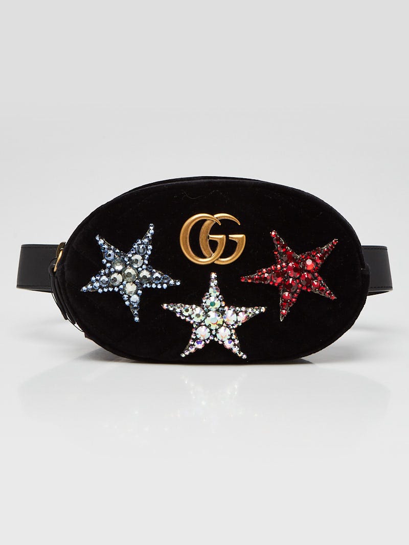 Gucci Black Quilted Velvet Marmont Crystal Stars Belt Bag Size 85 34 Yoogi s Closet