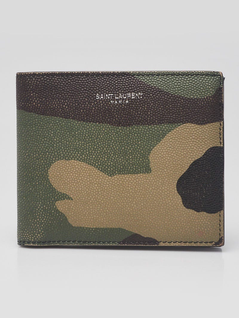 Yves Saint Laurent Camouflage Printed Grained Leather Bi Fold