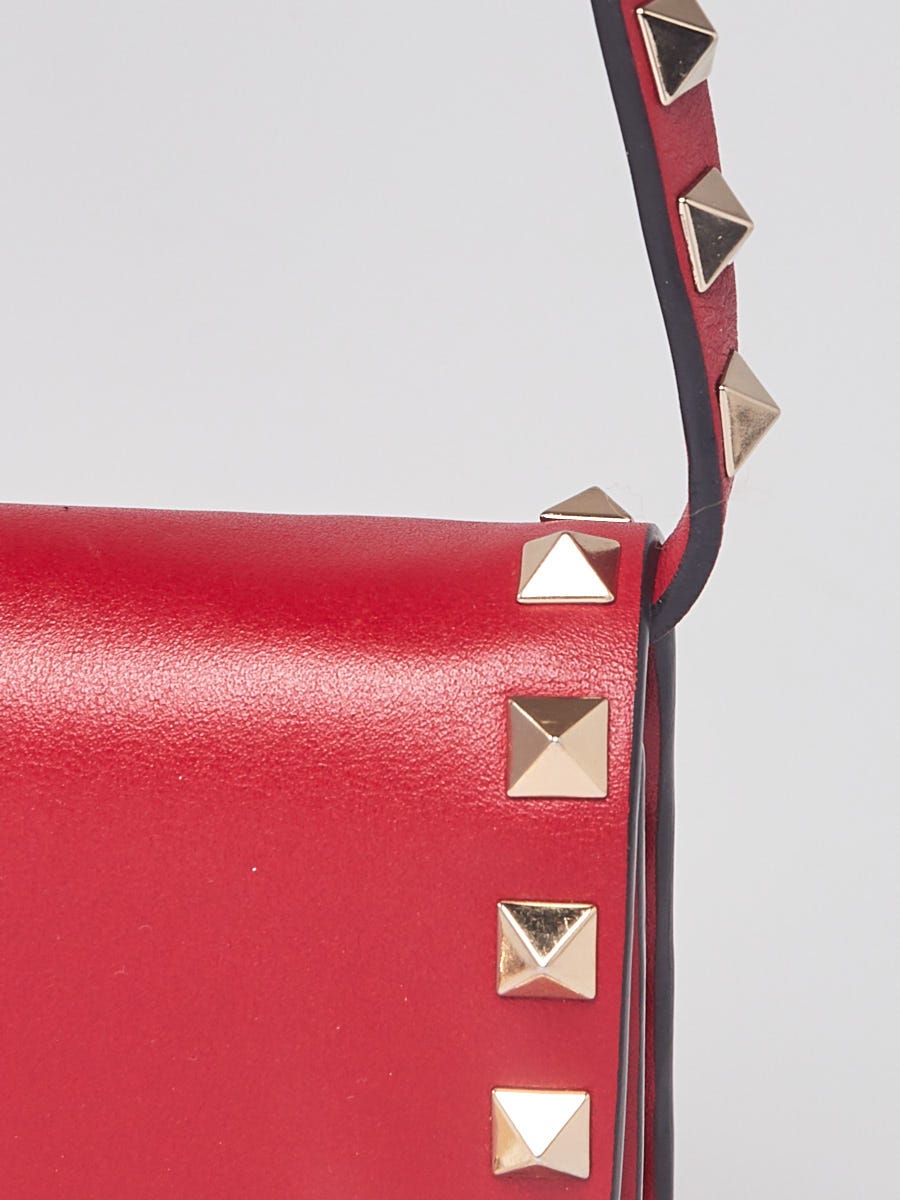 Valentino Red Leather Rockstud Small Flap Crossbody Bag