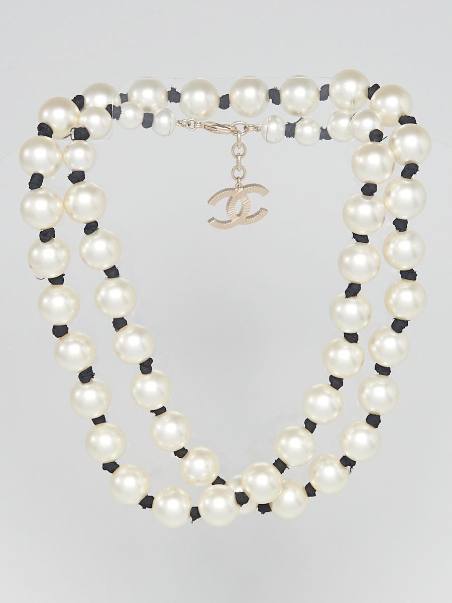 Chanel White Glass Jumbo Pearl Long Necklace - Yoogi's Closet