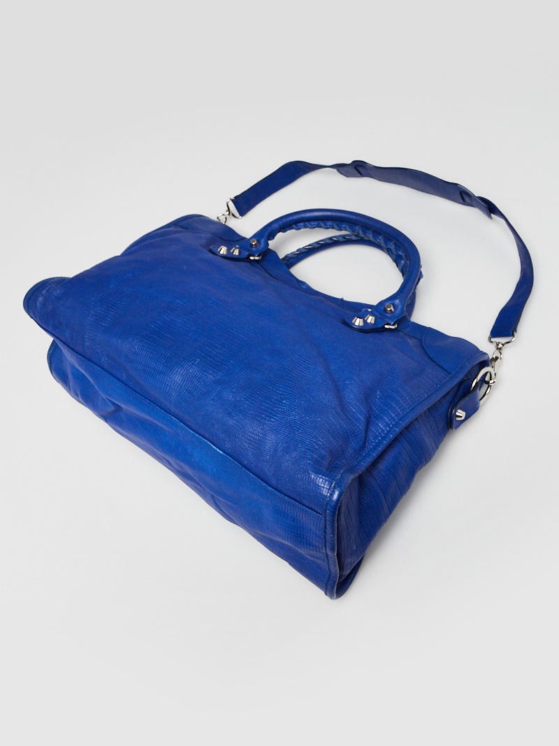 Balenciaga Blue Embossed Lambskin Leather Motorcycle City