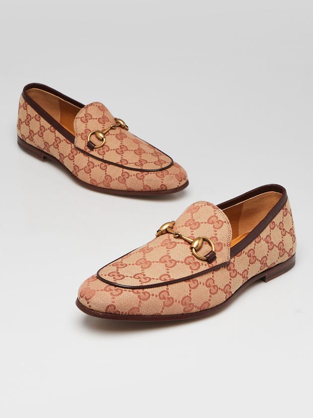 Gucci Beige/Red GG Canvas Jordaan Loafers Mens Size 5.5