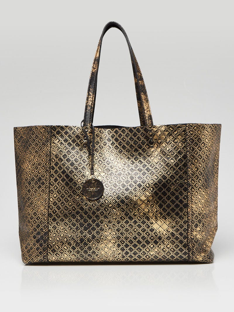 BOTTEGA VENETA★Intrecciomirage Gold/Black Tote Bag Bottega Veneta Black/Gold Intrecciomirage Leather Tote Bag