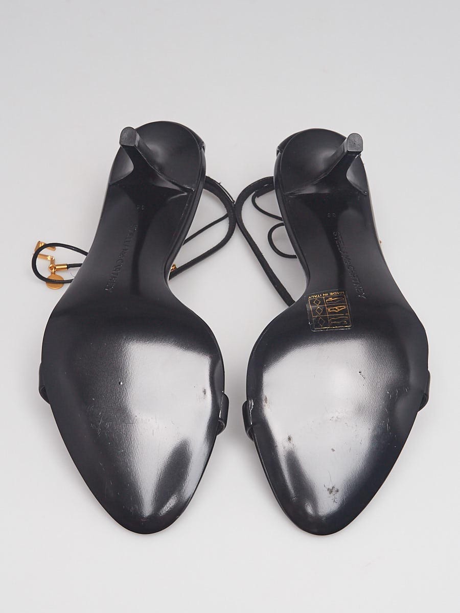 Stella McCartney Black Faux Leather T-Strap Sandals Size 5.5/36