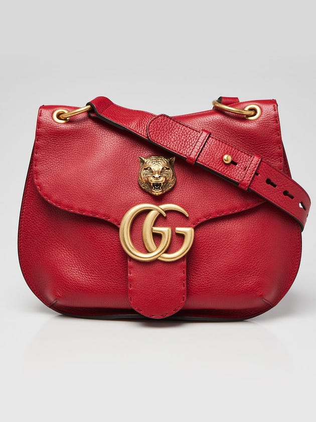 Gucci Red Pebbled Leather Marmont Shoulder Bag