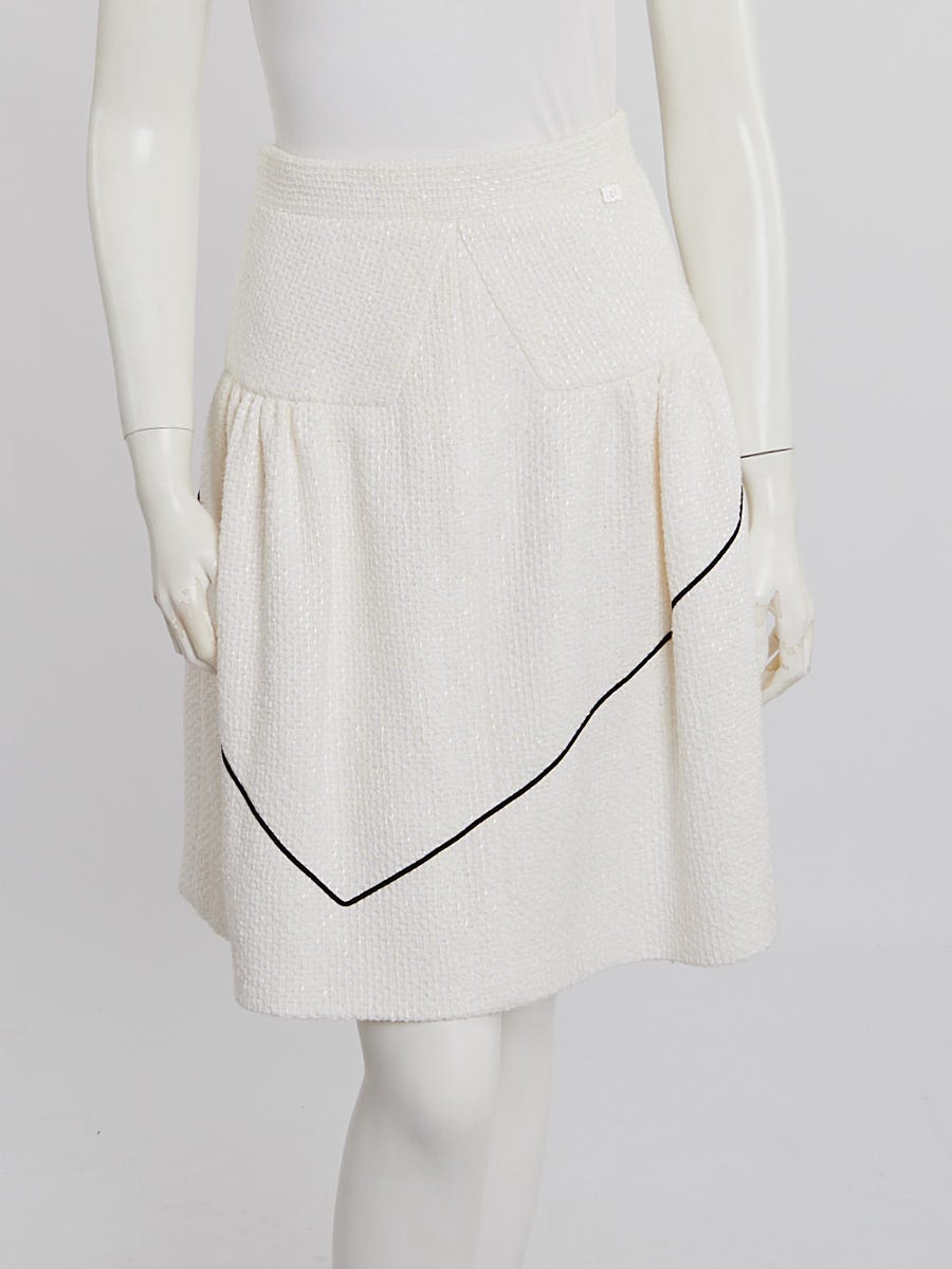 Chanel White Cotton Blend Tweed Skirt Size 4/36 - Yoogi's Closet