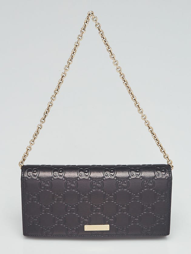 Gucci Black Guccissima Leather Wallet-Chain Clutch Bag