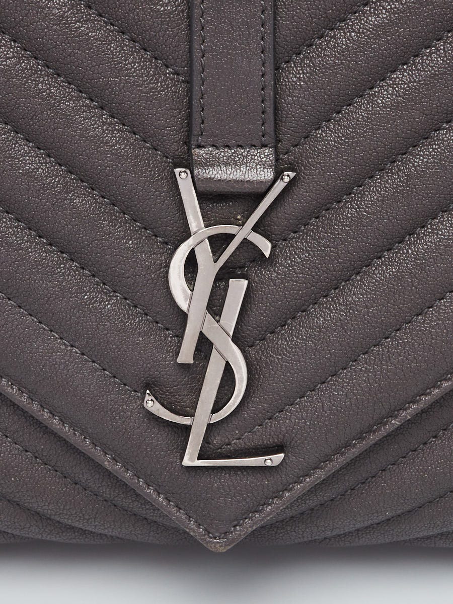 Yves Saint Laurent Grey Chevron Quilted Leather Monogram Large