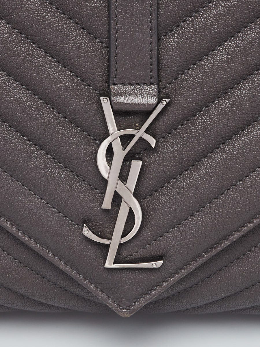 Yves Saint Laurent Black Chevron Quilted Leather/Suede Monogram Large  College Bag - Yoogi's Closet