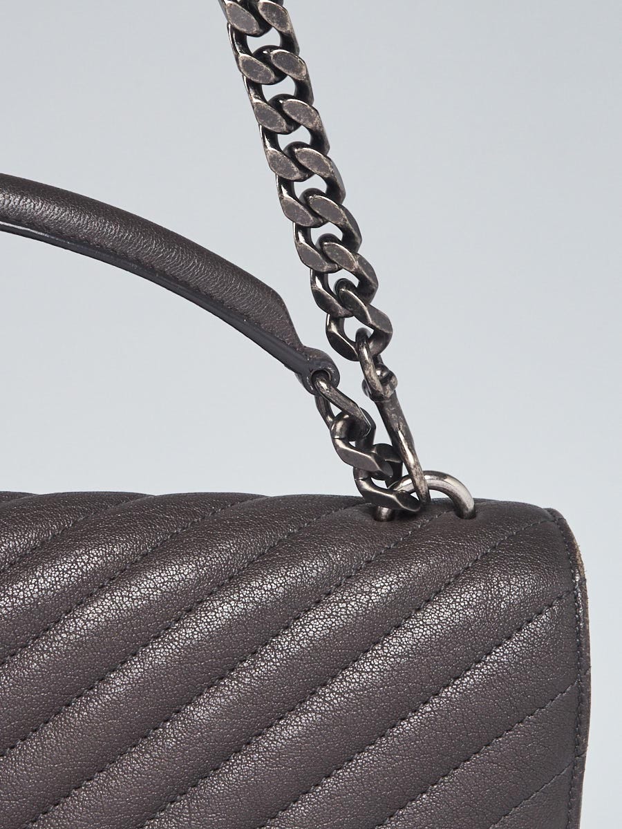Yves Saint Laurent Black Chevron Quilted Leather Monogram Wallet on Chain  College Bag - Yoogi's Closet