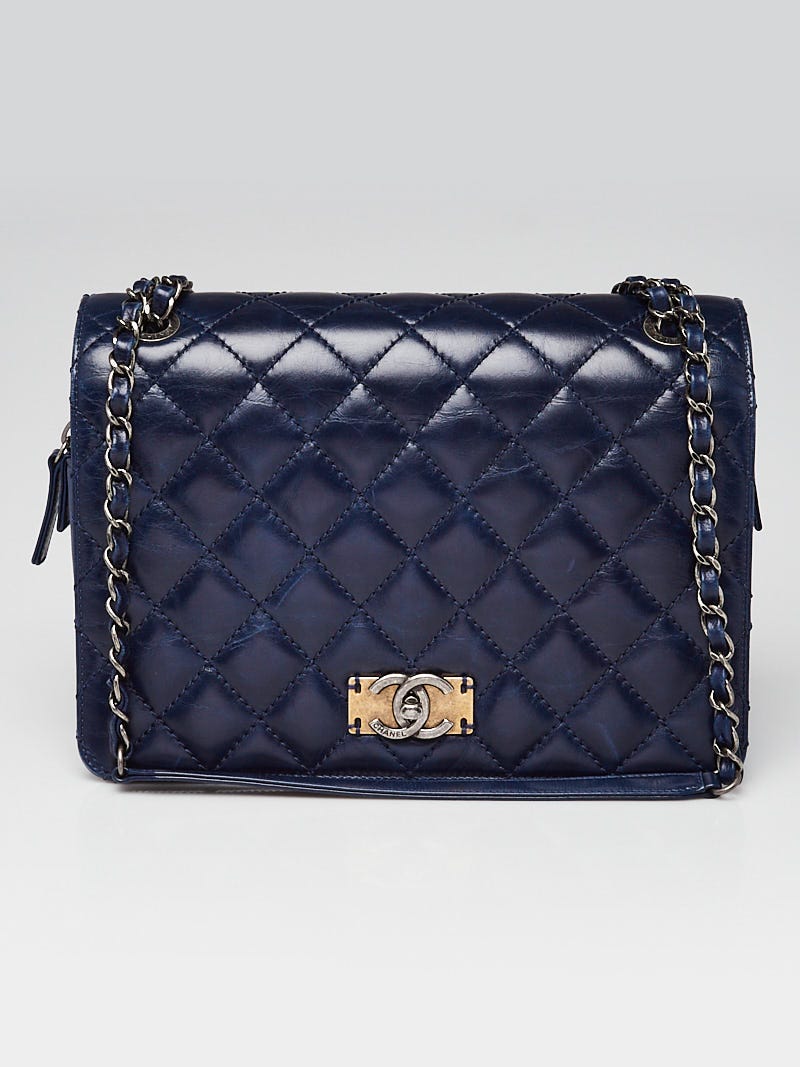 Chanel Blue Glazed Calfskin Quilted Leather Day Trip Flap Bag