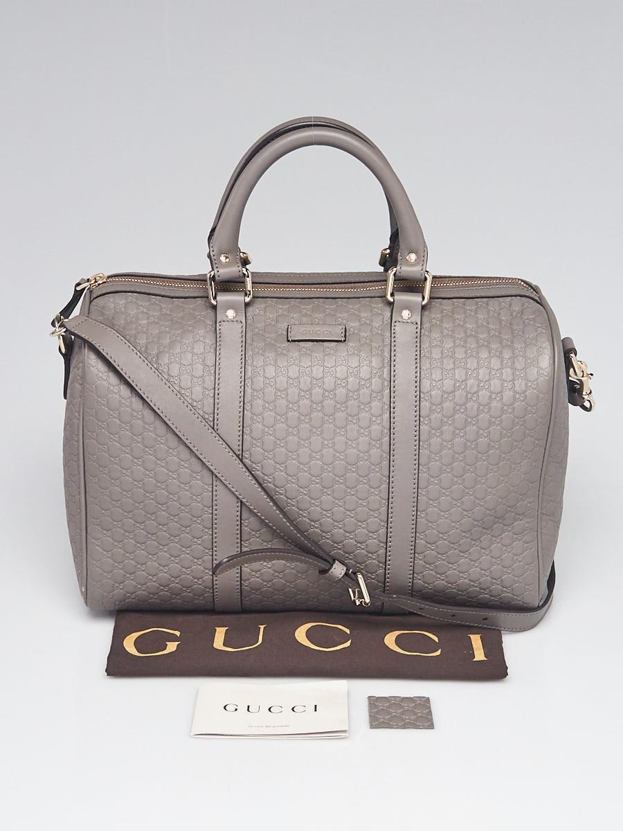 Gucci Grey Micro Guccissima Leather Medium Boston Bag w Shoulder Strap Yoogi s Closet