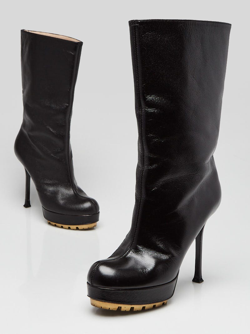 Yves Saint Laurent Black Patent Leather Trooper Platform Ankle Boots Size 7.5 38 Yoogi s Closet