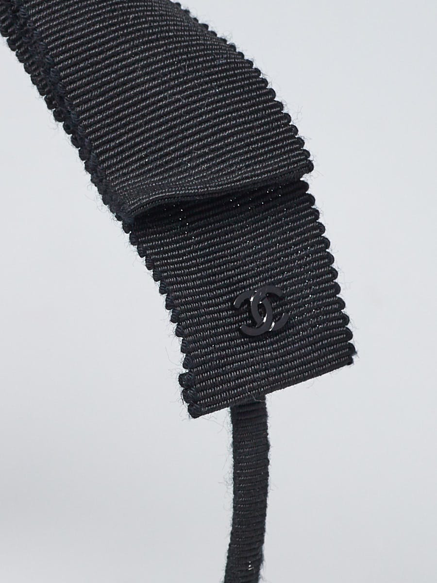 Chanel Black Gros Grain Fabric Bow Headband - Yoogi's Closet