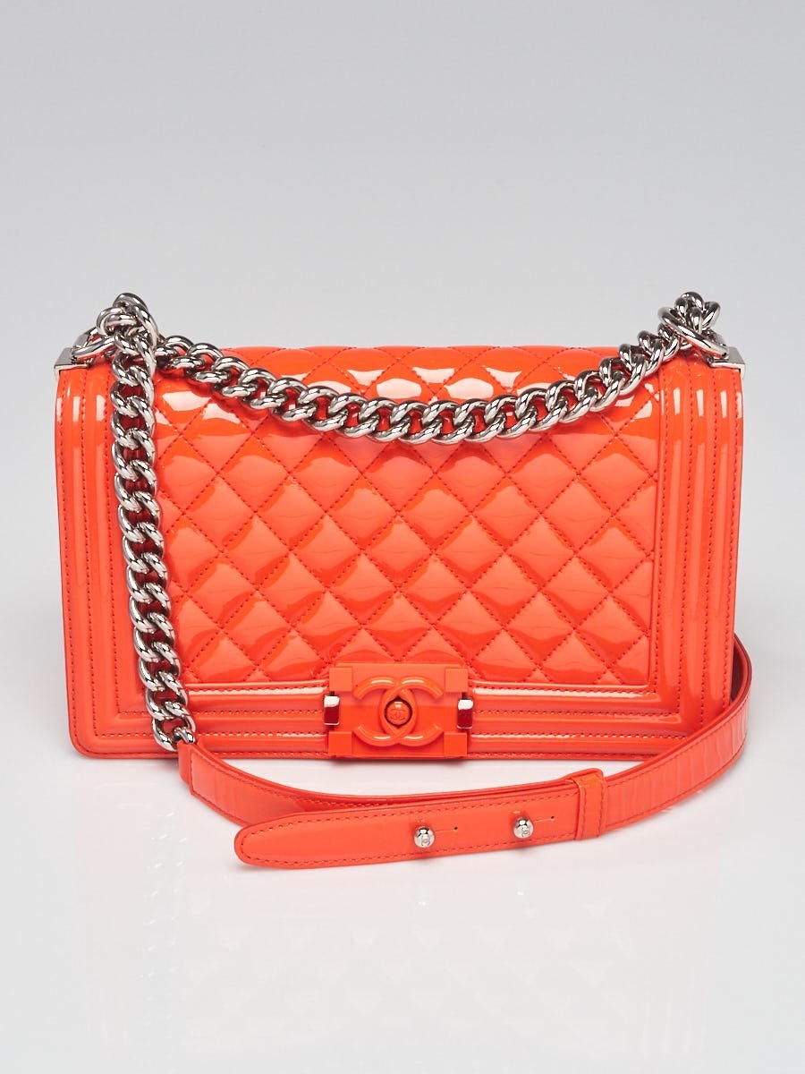 Chanel Orange Quilted Patent Leather Medium Plexiglass Boy Bag