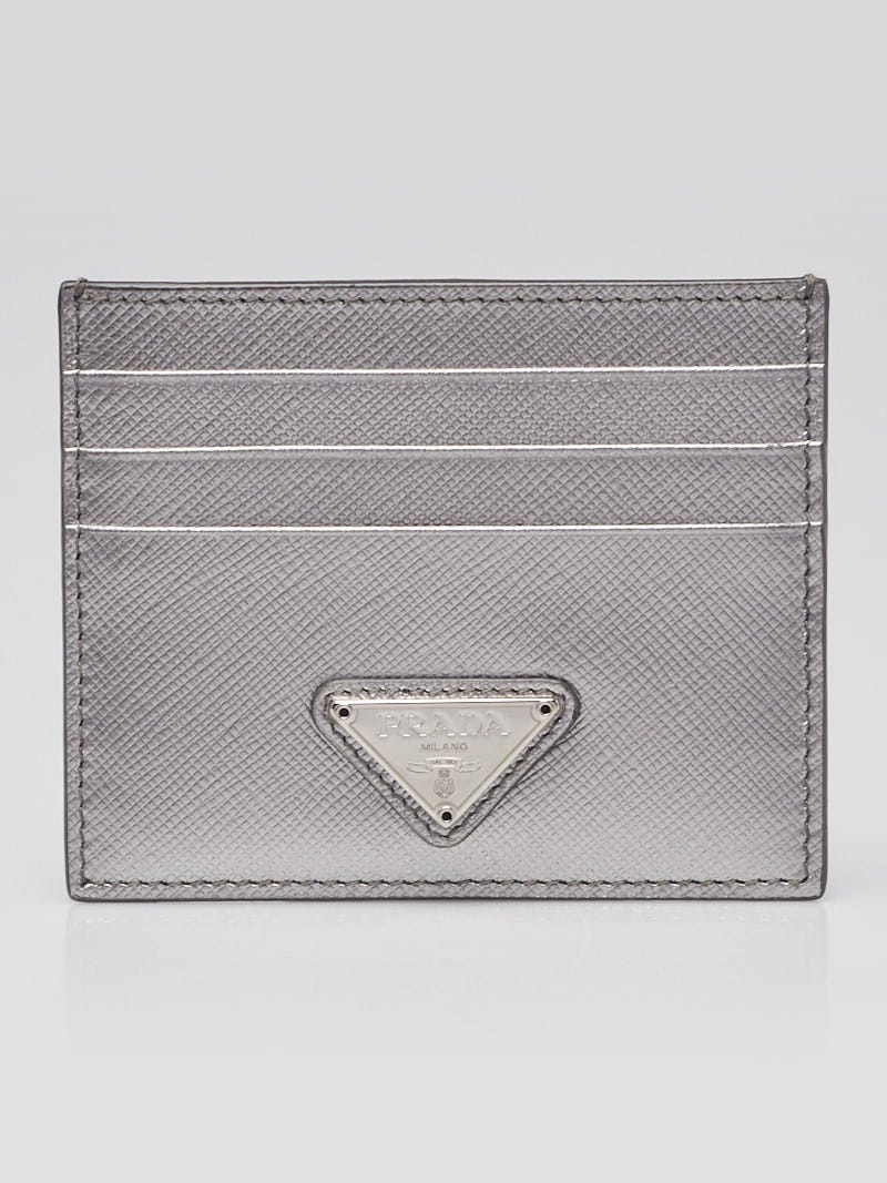 Prada Leather Card Holder Black in Saffiano Leather with Silver