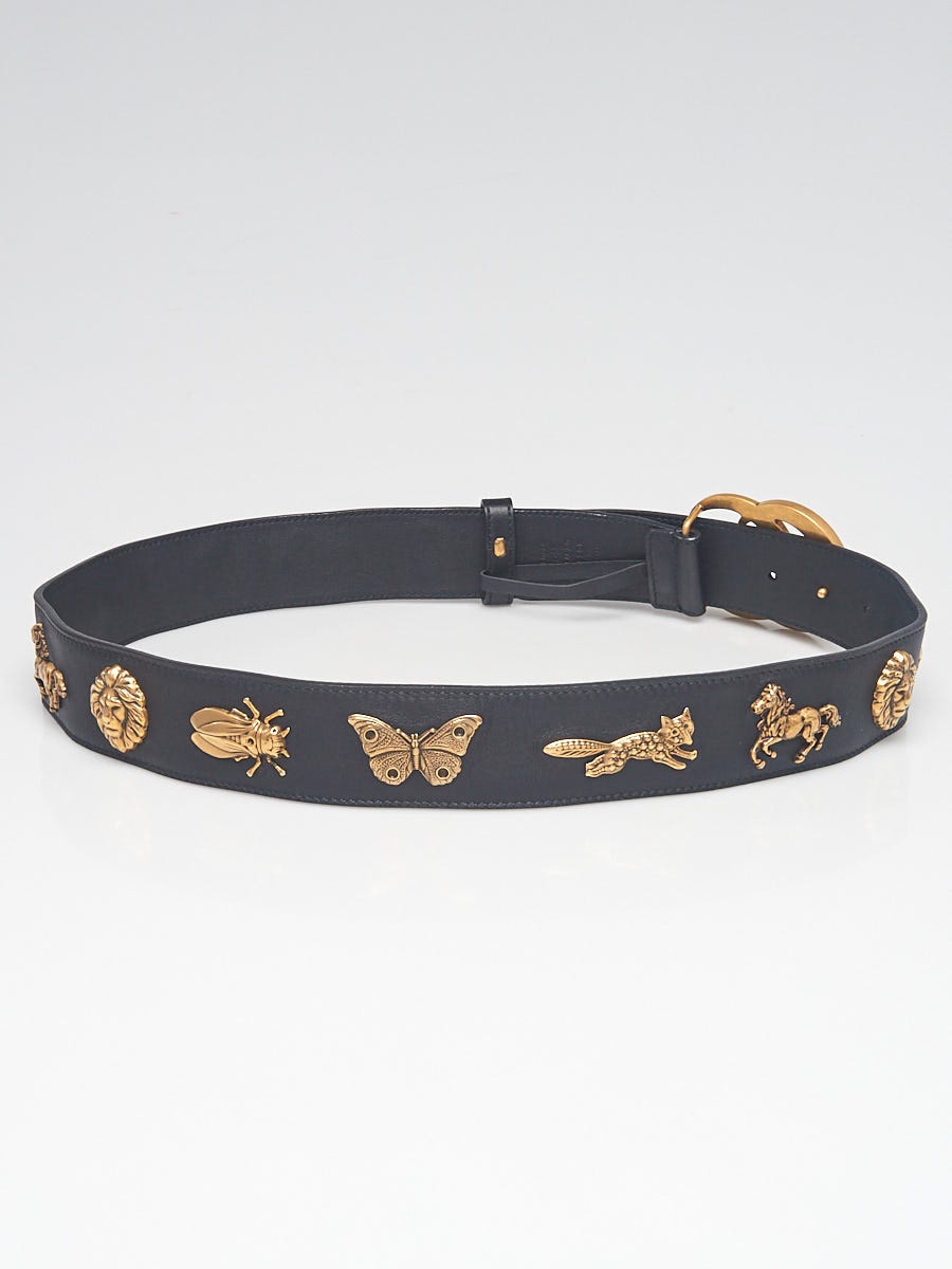 Gucci Black Smooth Leather Marmont Bug Medallion Belt Size 85 34 Yoogi s Closet