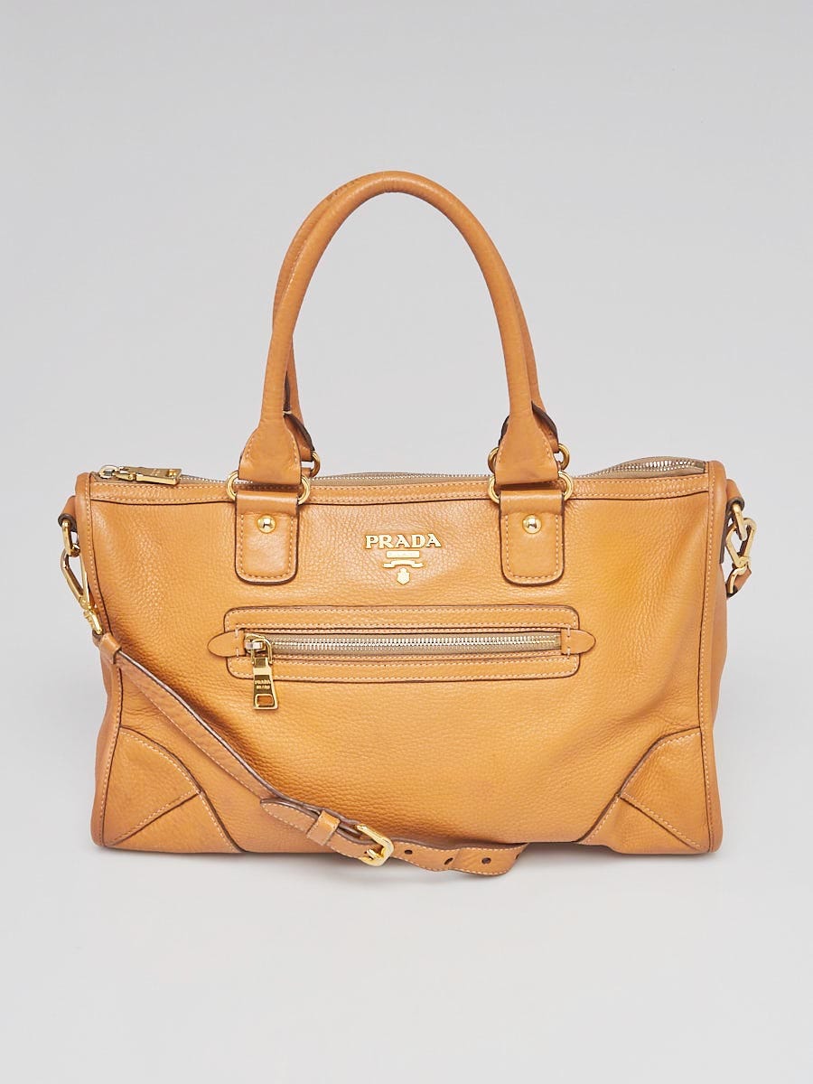 Prada Light Brown Vitello Daino Leather Zip East/West Top