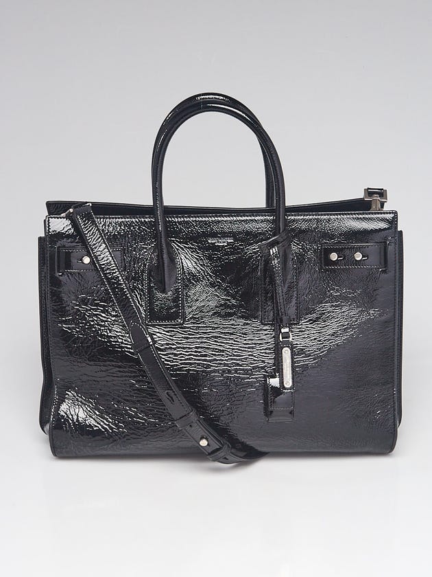 Yves Saint Laurent Black Textured Patent Leather Medium Sac de Jour Souple Bag