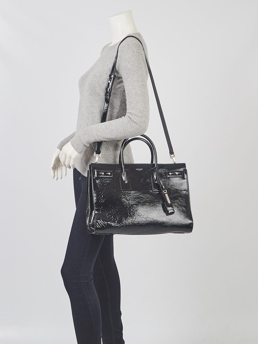Yves Saint Laurent Black Textured Patent Leather Medium Sac de Jour Souple Bag